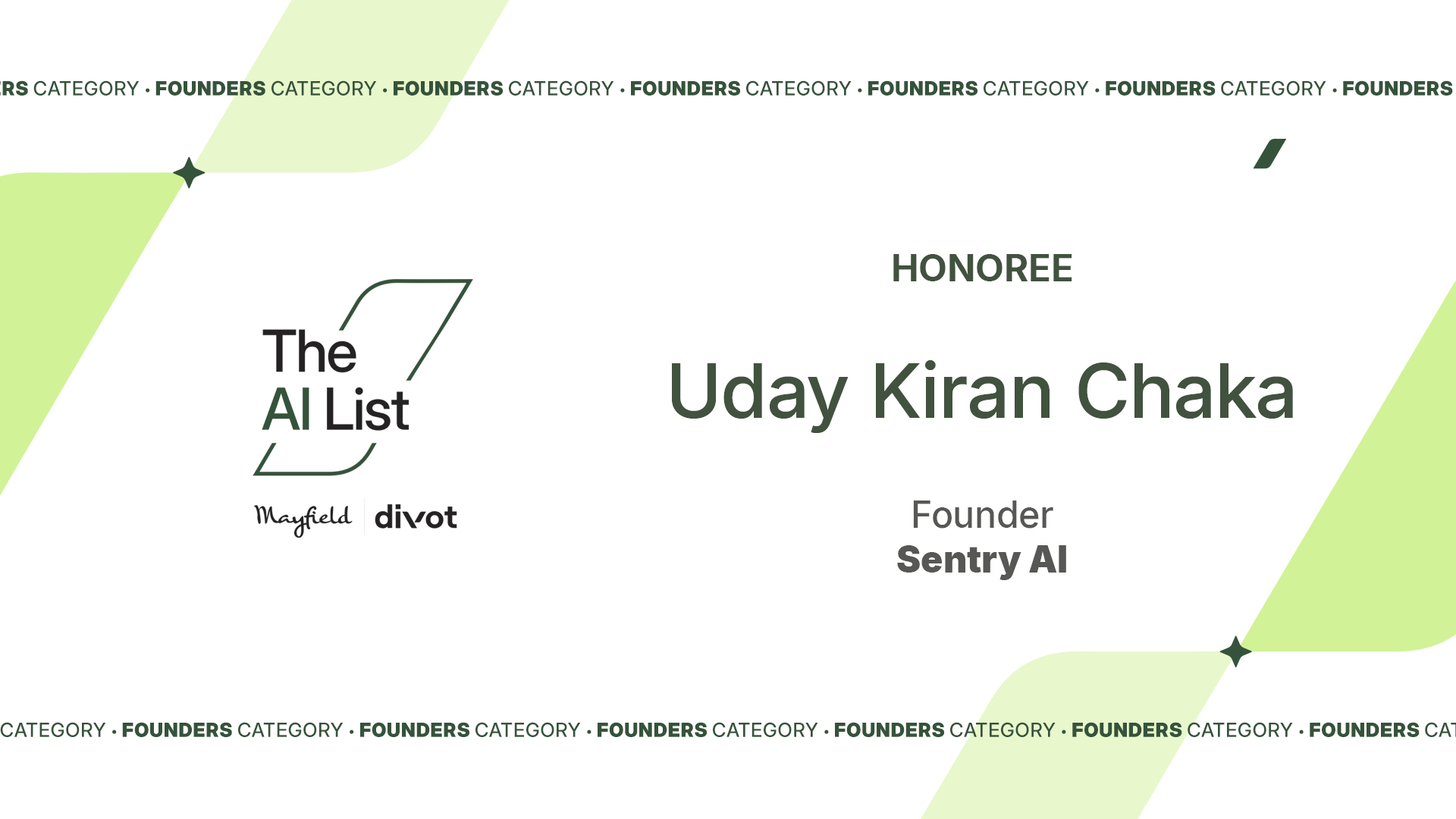 Uday Kiran Chaka selected to Mayfield Divot AI List